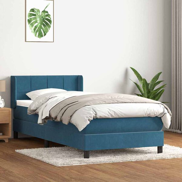 vidaXL Boxspringbett mit Matratze Dunkelblau 80x220 cm Samt