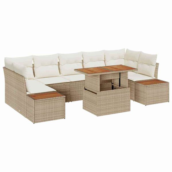 vidaXL Garten Essgruppe mit Kissen mit Kissen 8 pcs Beige und Creme