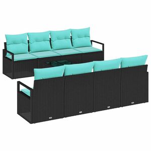 vidaXL Sofa Set mit Kissen 7 pcs Schwarz und Hellblau Poly Rattan