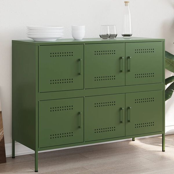 vidaXL Sideboard Olivgr&uuml;n 100,5x39x79 cm Stahl