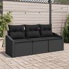 vidaXL Sofa Set mit Kissen 3 pcs Schwarz Poly Rattan