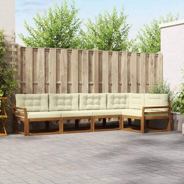 vidaXL Outdoor-Sofagarnitur mit Kissen 5 pcs Natur und Creme