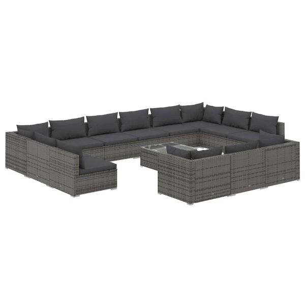 vidaXL 14-tlg. Garten-Lounge-Set mit Kissen Grau Poly Rattan