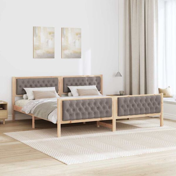 vidaXL Bettrahmen mit Kopfteil Taupe 200 x 200 cm Massives Kiefernholz