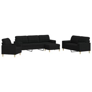 vidaXL 4-tlg. Sofagarnitur mit Fu&szlig;hocker & Dekokissen Schwarz Stoff