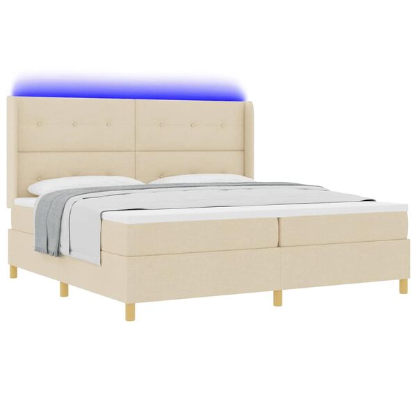 vidaXL Boxspringbett mit Matratze Creme 200 x 200 cm Stoff