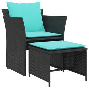 vidaXL Gartenstuhl mit Fu&szlig;hocker Schwarz Poly Rattan