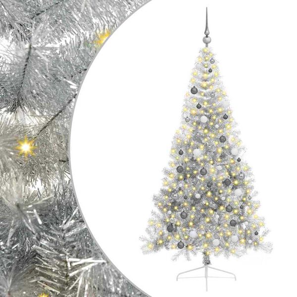 vidaXL K&uuml;nstlicher vorbeleuchteter Weihnachtsbaum Silber 210 cm PET