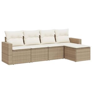 vidaXL 5-tlg. Garten-Sofagarnitur mit Kissen Beige Poly Rattan