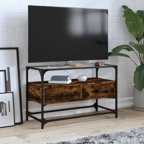 vidaXL TV-Schrank mit Glasplatte R&auml;uchereiche 80x35x51cm Holzwerkstoff