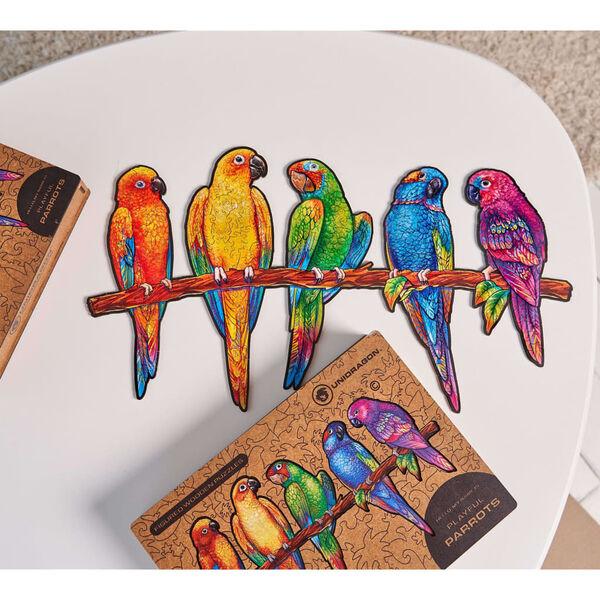 UNIDRAGON 193-tlg. Holzpuzzle Playful Parrots Medium 44x25 cm