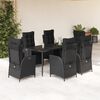 vidaXL 7-tlg. Garten-Essgruppe mit Kissen Schwarz Poly Rattan