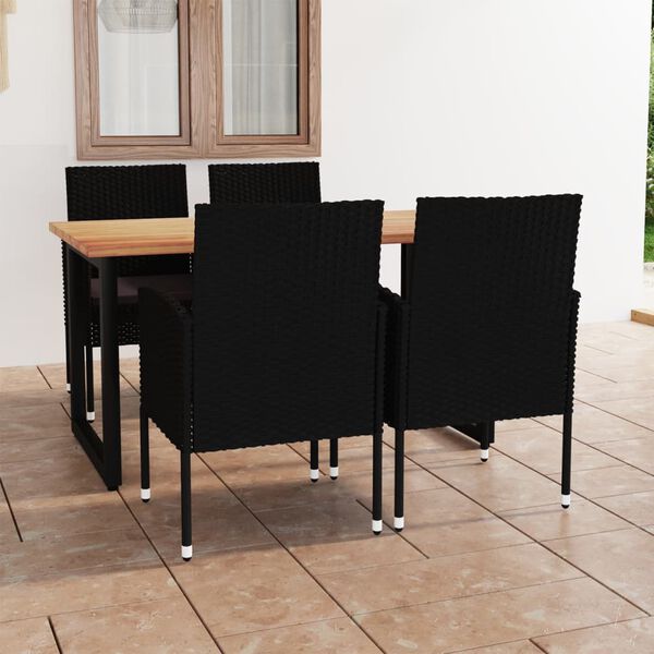 vidaXL 5-tlg. Garten-Essgruppe mit Kissen Poly Rattan Schwarz