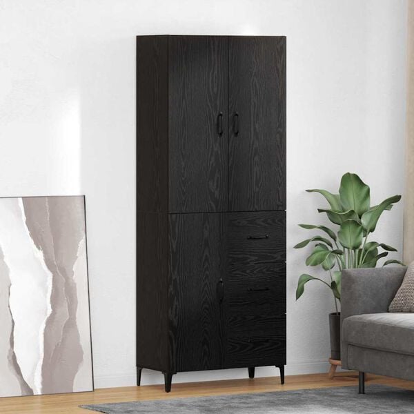 vidaXL Highboard Schwarz Eichen-Optik 69,5 x 34 x 180 cm Holzwerkstoff