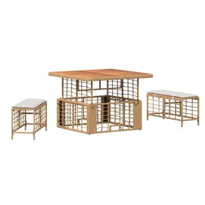 vidaXL Garten Essgruppe mit Kissen 3 pcs Natur und Wei&szlig;