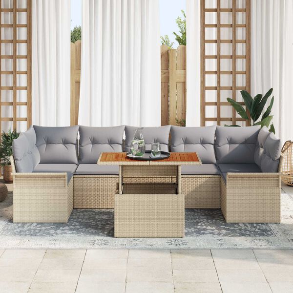 vidaXL Garten-Sofa-Set mit Speicher 8 pcs Beige Poly Rattan
