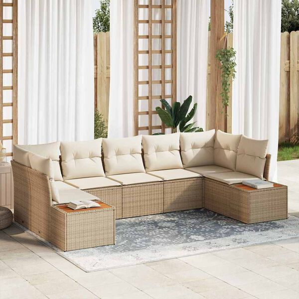 vidaXL Gartensofa-set mit Kissen 7 pcs Beige und Creme Polyrattan