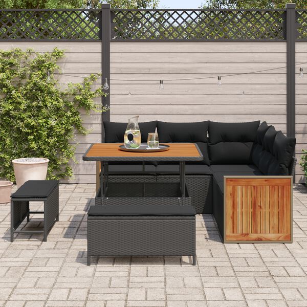 vidaXL Garten-Sofa-Set mit Kissen 8 pcs Schwarz