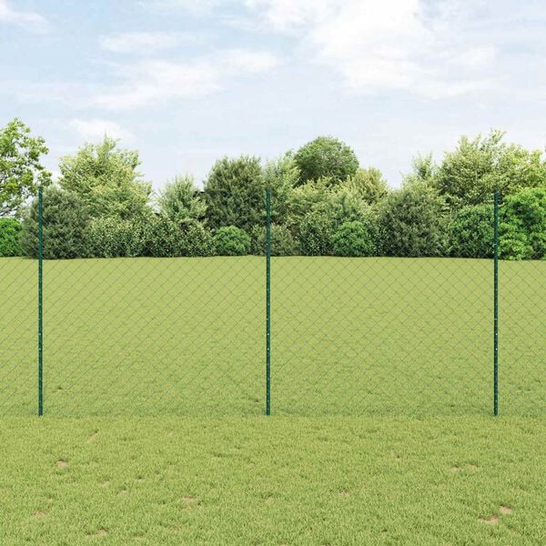 vidaXL Zaun mit Pfosten Gr&uuml;n 1.6 x 25 m Stahl und PVC