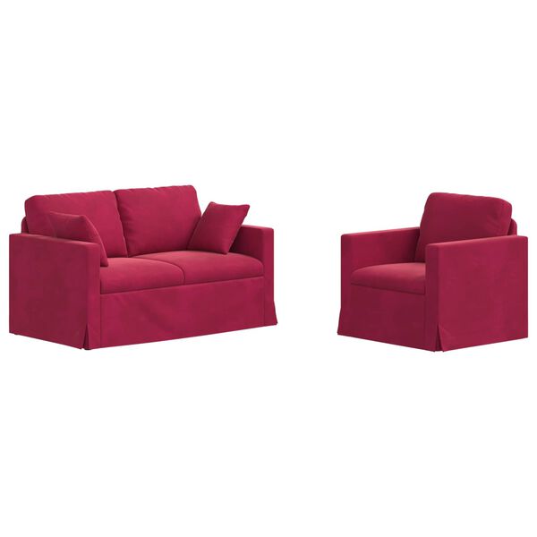 vidaXL Sofa 2 pcs Weinrot 138 x 78 x 80 cm Samt