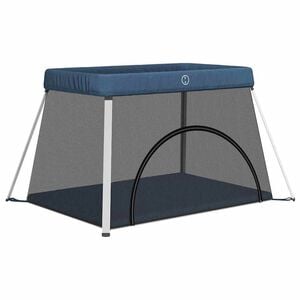 vidaXL Baby-Laufstall mit Matratze Marineblau Leinenstoff