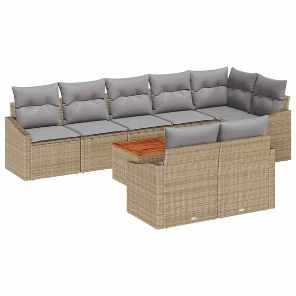 vidaXL Gartensofa-set mit Kissen 9 pcs Beige Poly-Rattan