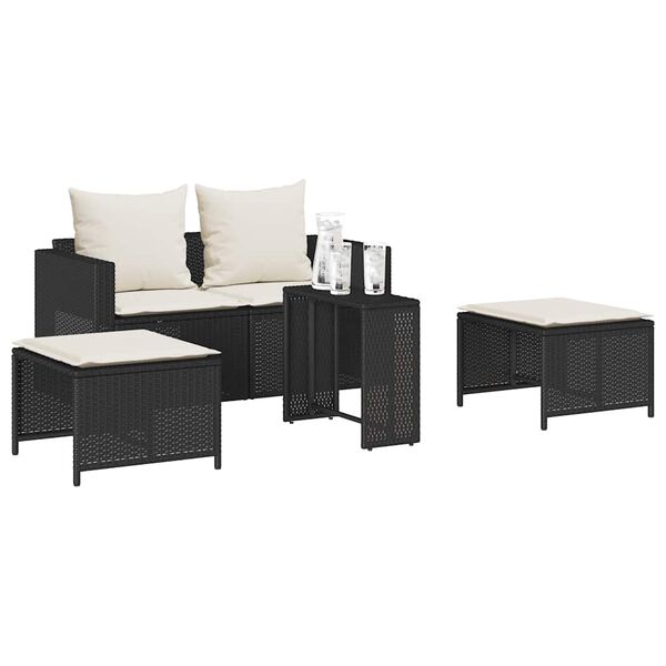 vidaXL 5-tlg. Garten-Sofagarnitur Kissen Stapelbar Schwarz Poly Rattan