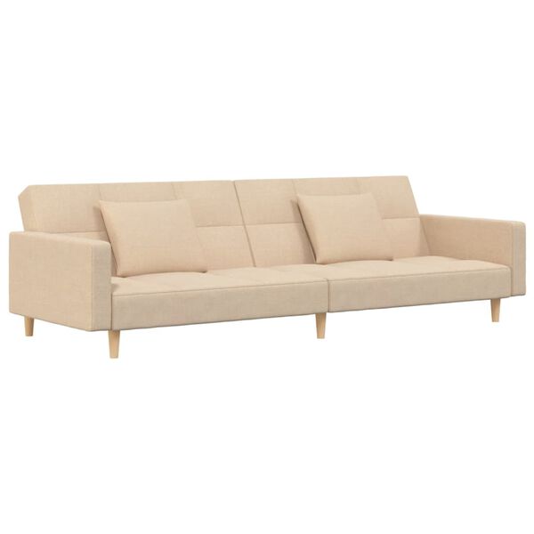 vidaXL Schlafsofa 2-Sitzer mit 2 Kissen & Hocker Creme Stoff