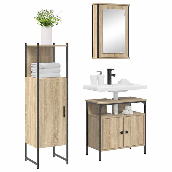 vidaXL Badezimmerm&ouml;bel-Set mit Regal mit T&uuml;r 3 pcs Braun Holzwerkstoff
