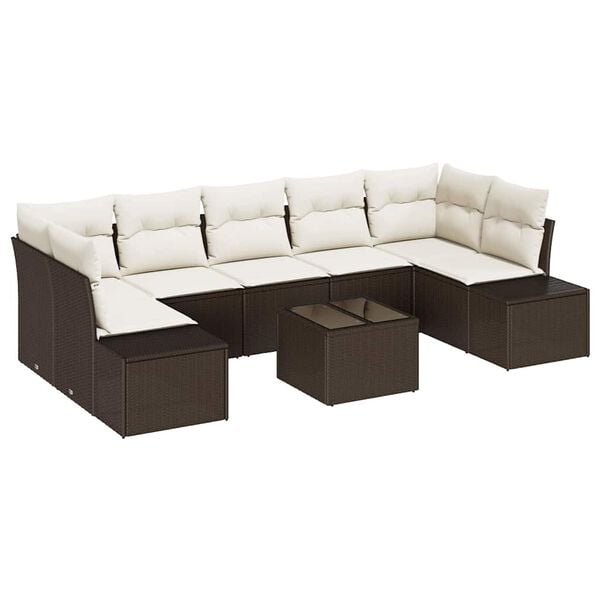 vidaXL Sofa Set mit Kissen 8 pcs Braun Poly Rattan