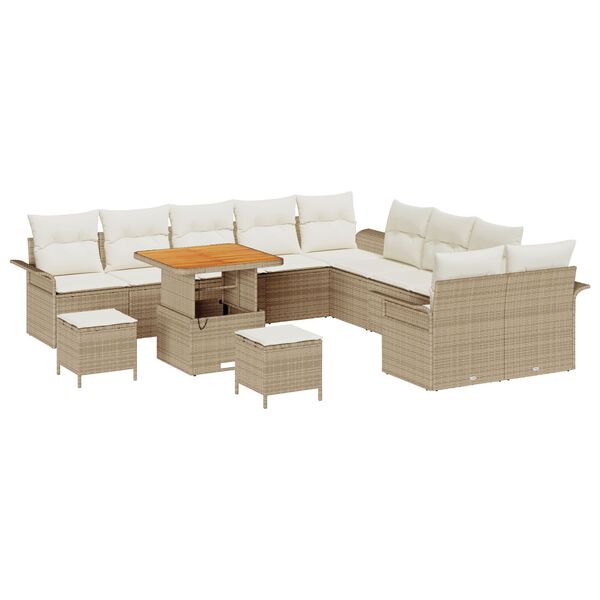 vidaXL Garten-Sofa-Set mit Kissen mit Speicher 13 pcs Beige und Creme