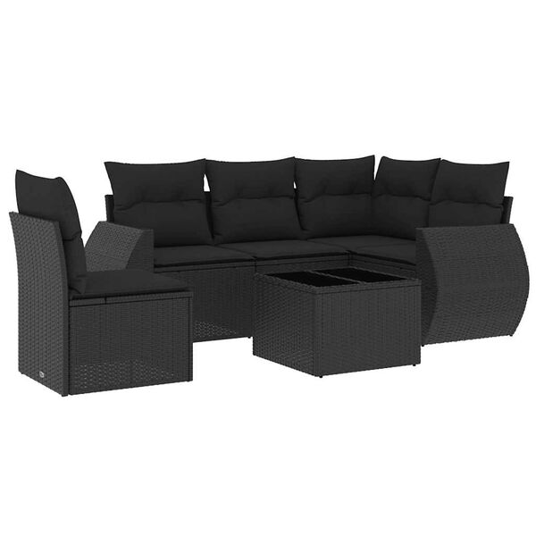 vidaXL 6-tlg. Garten-Sofagarnitur mit Kissen Schwarz Poly Rattan