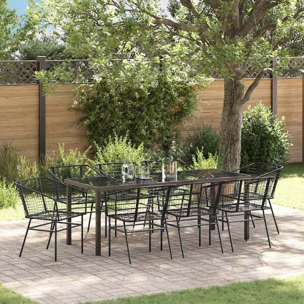 vidaXL Garten Essgruppe 9 pcs Schwarz Poly-Rattan