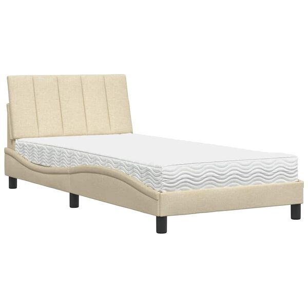 vidaXL Bett mit Matratze "Hanko" Creme 100x200 cm Stoff