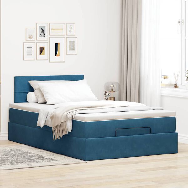 vidaXL Ottoman-Bett mit Matratze Dunkelblau 120x200 cm Samt