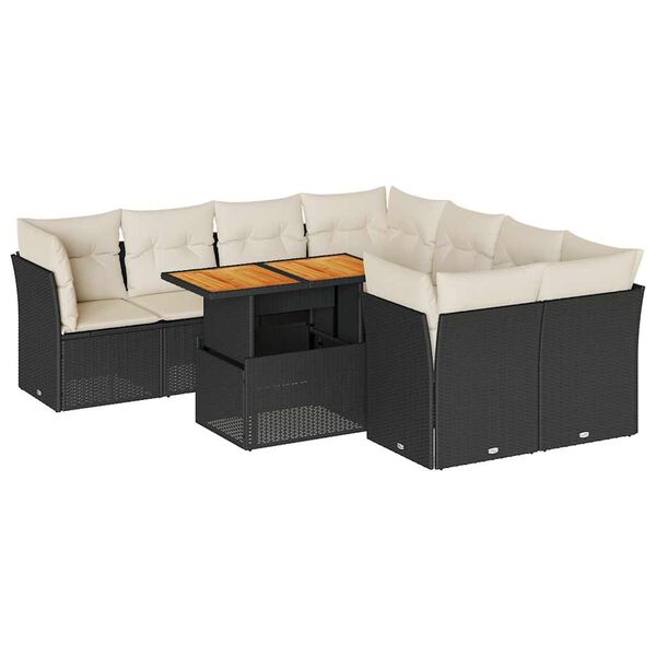vidaXL 9-tlg. Garten-Sofagarnitur mit Kissen Schwarz Poly Rattan