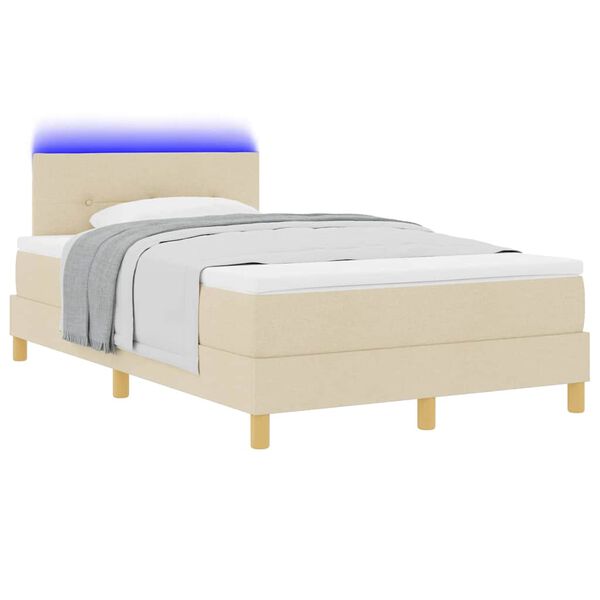vidaXL LED Boxspringbett mit Matratze mit LED Creme 120 x 200 cm Stoff