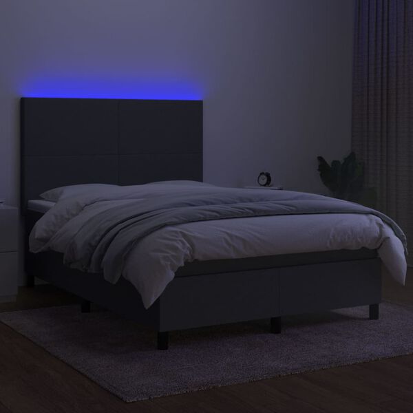 vidaXL Boxspringbett mit Matratze & LED Dunkelgrau 140x190 cm Stoff