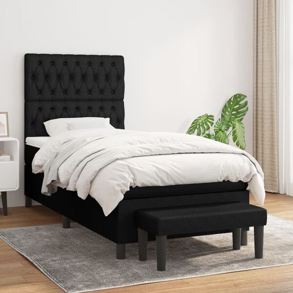 vidaXL Boxspringbett mit Matratze Schwarz 90x190 cm Stoff