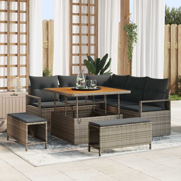 vidaXL Gartensofa-set mit Kissen 8 pcs Grau Poly-Rattan