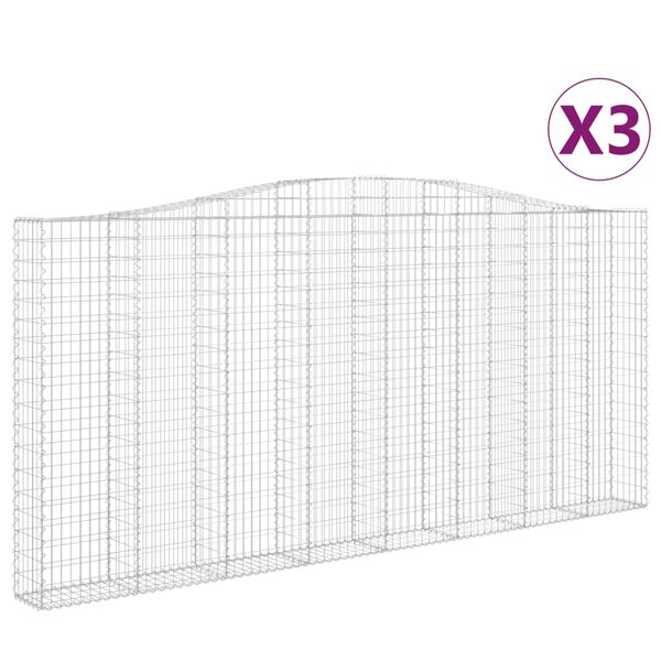 vidaXL Gabionen mit Hochbogen 3 Stk. 400x30x180/200cm Verzinktes Eisen