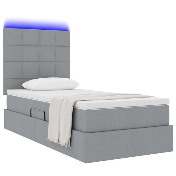 vidaXL Bett mit Stauraum und LED Hellgrau 90 x 200 cm Polyester