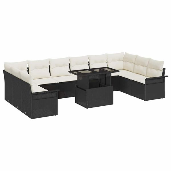 vidaXL Sofa Set mit Kissen 11 pcs Schwarz Poly-Rattan