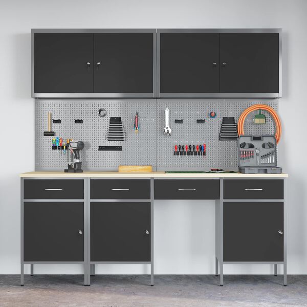 vidaXL Werkbank mit Speicher 10 pcs Schwarz Ingenieure Holz und Stahl