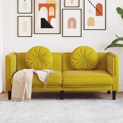 vidaXL Sofa mit Kissen 2-Sitzer Gelb Samt