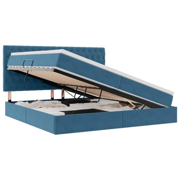 vidaXL Aufbewahrungsbett mit Matratze Dunkelblau 200 x 200 cm Samt