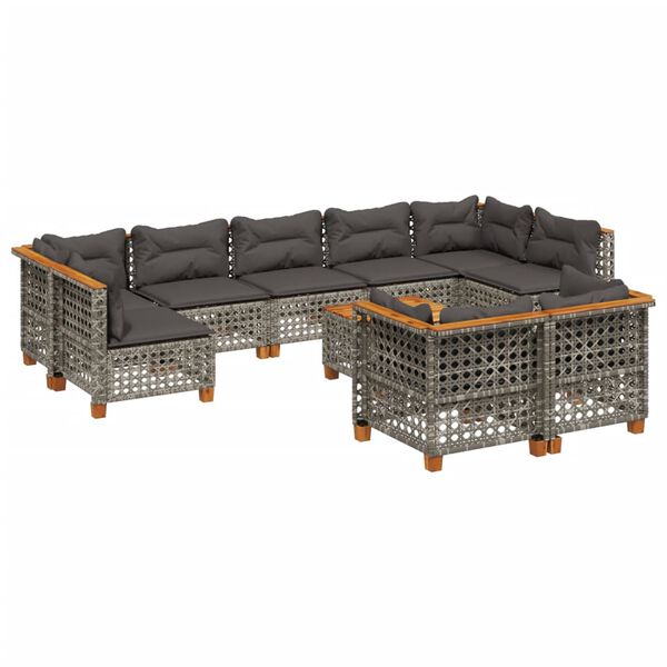 vidaXL 10-tlg. Garten-Sofagarnitur mit Kissen Grau Poly Rattan