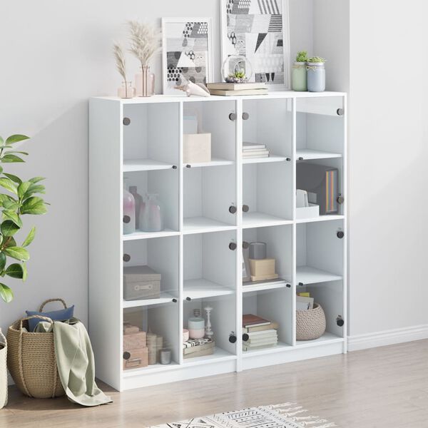 vidaXL B&uuml;cherschrank mit T&uuml;ren Wei&szlig; 136x37x142 cm Holzwerkstoff