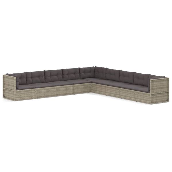 vidaXL 9-tlg. Garten-Lounge-Set mit Kissen Grau Poly Rattan