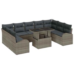vidaXL Gartensofa-set mit Kissen mit Speicher 10 pcs Grau Poly Rattan